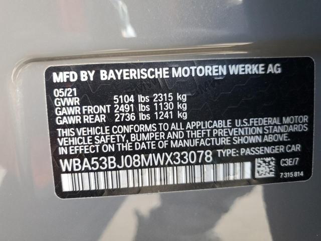 WBA53BJ08MWX33078 - 2021 BMW 540 I GRAY photo 12
