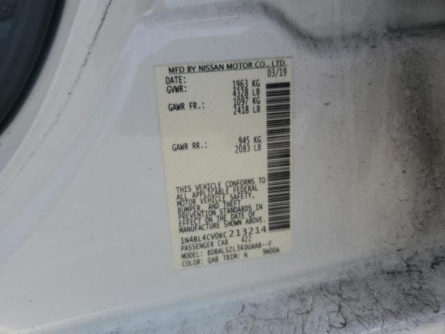 1N4BL4CV0KC213214 - 2019 NISSAN ALTIMA SR Ақ фото 13