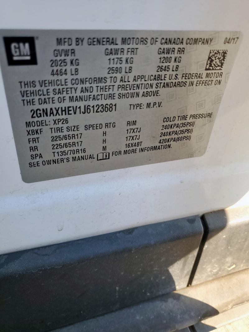 2GNAXHEV1J6123681 - 2018 CHEVROLET EQUINOX LS WHITE photo 12