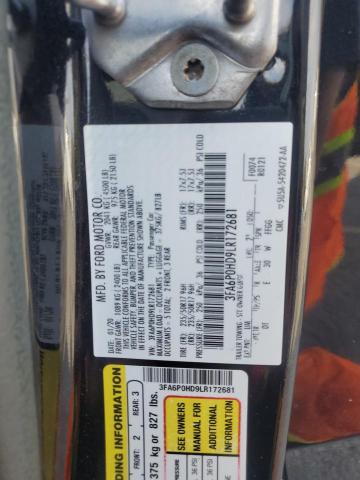 3FA6P0HD9LR172681 - 2020 FORD FUSION SE BLACK photo 12