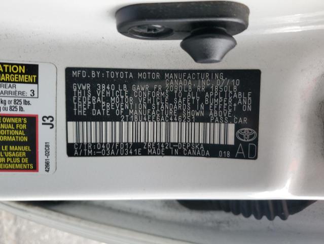 2T1BU4EE6AC446251 - 2010 TOYOTA COROLLA BASE Biały zdjęcie 12