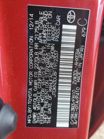 JTDKN3DU8F1912337 - 2015 TOYOTA PRIUS 红色 照片 13