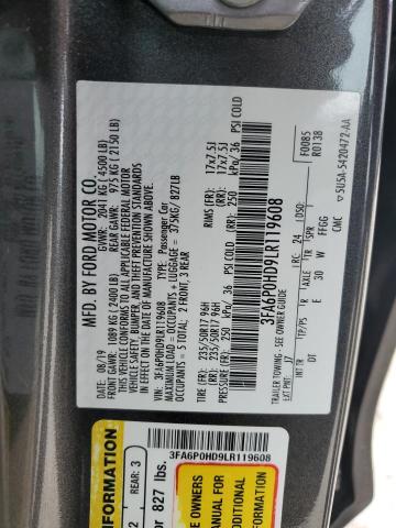 3FA6P0HD9LR119608 - 2020 FORD FUSION SE GRAY photo 12
