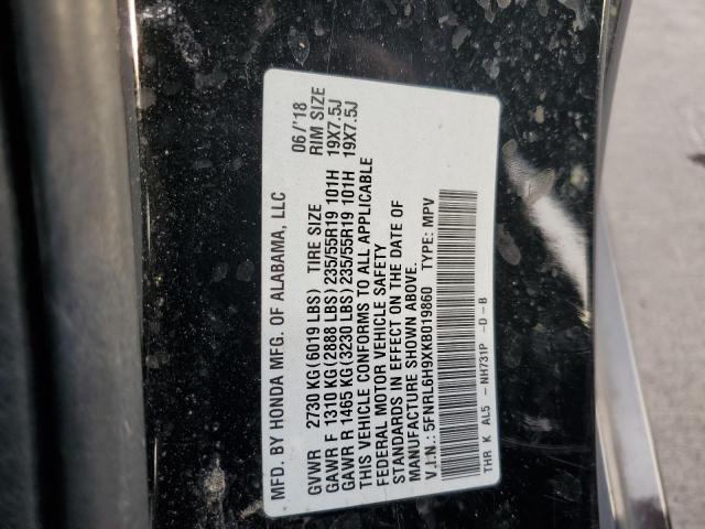 5FNRL6H9XKB019860 - 2019 HONDA ODYSSEY ELITE Schwarz Foto 12