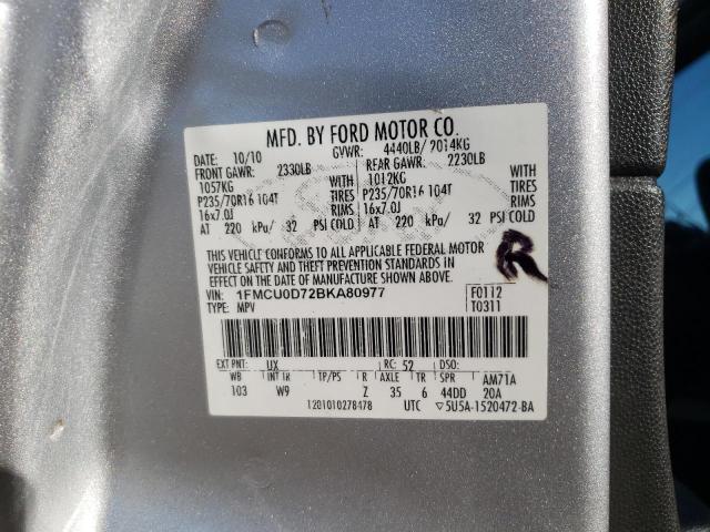 1FMCU0D72BKA80977 - 2011 FORD ESCAPE XLT SILVER photo 13