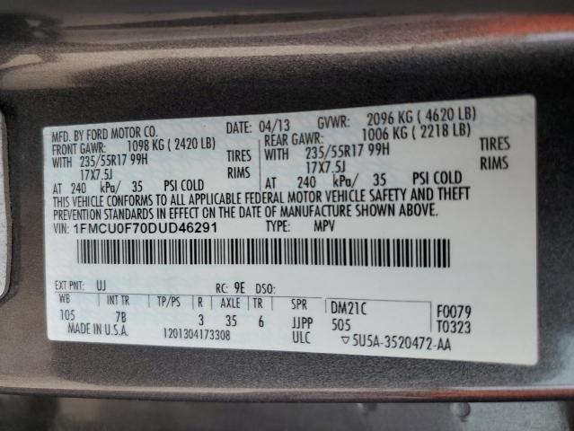 1FMCU0F70DUD46291 - 2013 FORD ESCAPE S ნაცრისფერი ფოტო 13