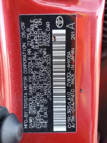 JTDKN3DU2A5013023 - 2010 TOYOTA PRIUS წითელი ფოტო 13