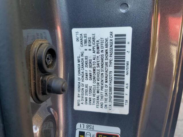 2HGFG3B81FH522779 - 2015 HONDA CIVIC EX GRAY photo 13