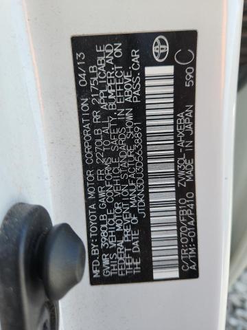 JTDKN3DU3D5638891 - 2013 TOYOTA PRIUS WHITE photo 12