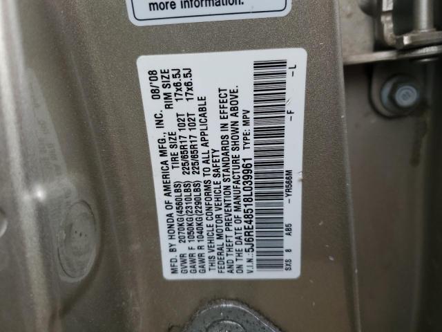 5J6RE48518L039961 - 2008 HONDA CR-V EX BROWN photo 12