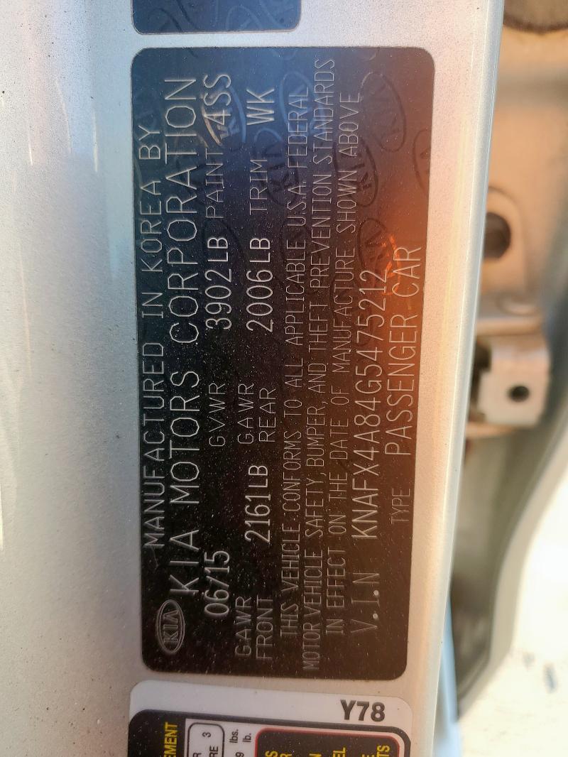 KNAFX4A84G5475212 - 2016 KIA FORTE EX SILVER photo 12