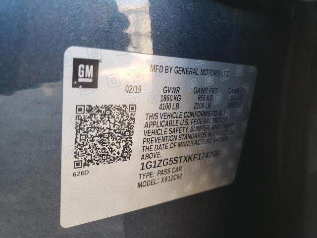 1G1ZG5STXKF174769 - 2019 CHEVROLET MALIBU RS Գրաֆիտ լուսանկար 12