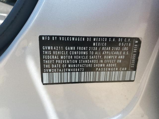 3VW2K7AJ2FM408473 - 2015 VOLKSWAGEN JETTA BASE Արծաթագույն լուսանկար 13
