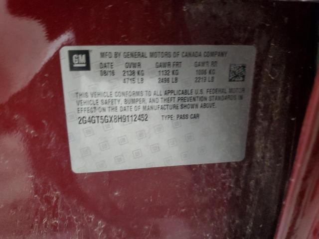 2G4GT5GX8H9112452 - 2017 BUICK REGAL GS მუქწითელი ფოტო 12