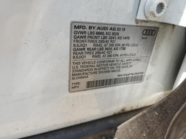 WA1VAAF76JD037491 - 2018 AUDI Q7 PRESTIGE WHITE photo 12