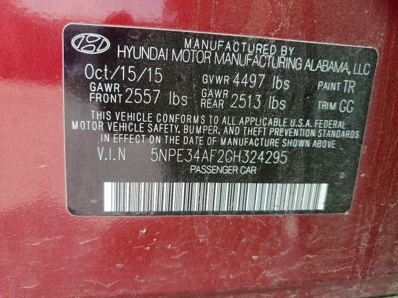 5NPE34AF2GH324295 - 2016 HYUNDAI SONATA SPORT RED photo 12
