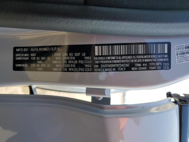 ZASPAKBN7N7D42342 - 2022 ALFA ROMEO STELVIO TI GRAY photo 13