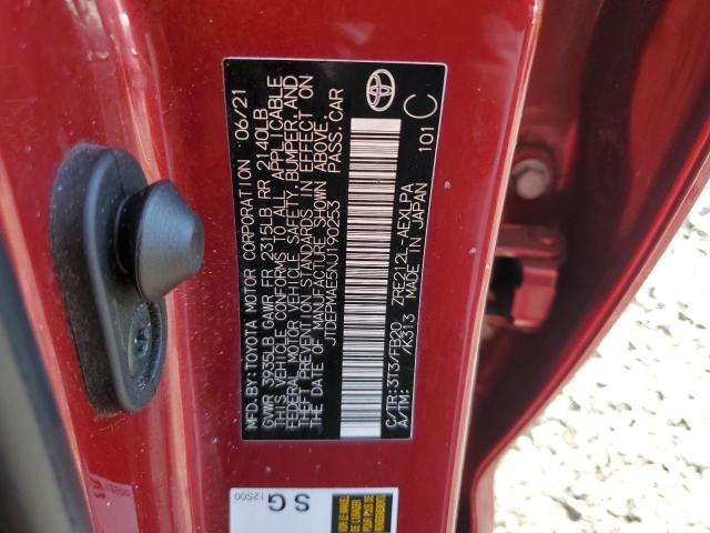 JTDEPMAE5NJ190253 - 2022 TOYOTA COROLLA LE RED photo 12