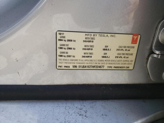 5YJSA1E27HF224577 - 2017 TESLA MODEL S ვერცხლისფერი ფოტო 13