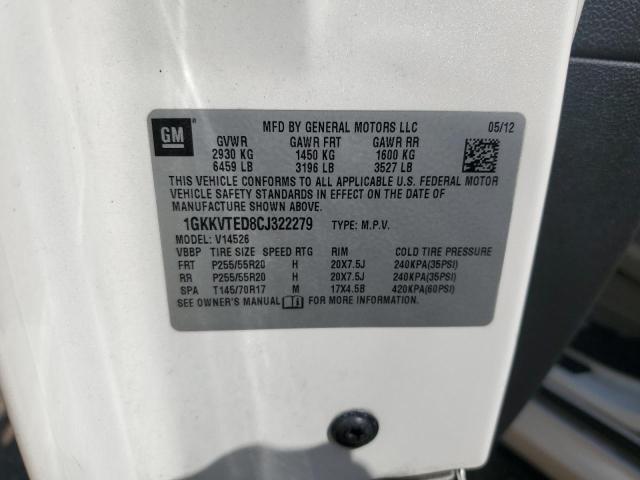 1GKKVTED8CJ322279 - 2012 GMC ACADIA DENALI თეთრი ფოტო 13