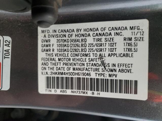 2HKRM4H50DH619046 - 2013 HONDA CR-V EX SILVER photo 13