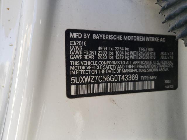 5UXWZ7C56G0T43369 - 2016 BMW X3 SDRIVE28I WHITE photo 12