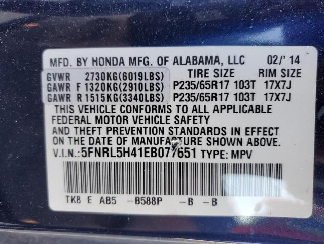 5FNRL5H41EB077651 - 2014 HONDA ODYSSEY EX BLUE photo 13