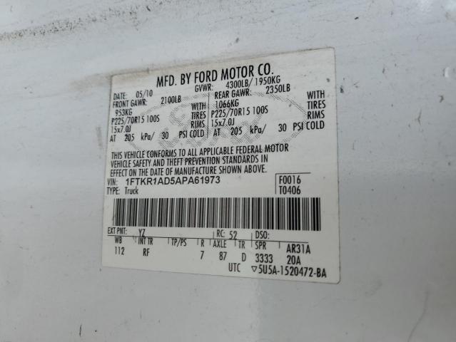 1FTKR1AD5APA61973 - 2010 FORD RANGER WHITE photo 12