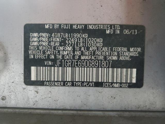 JF1GR7E69DG891807 - 2013 SUBARU IMPREZA WRX SILVER photo 13