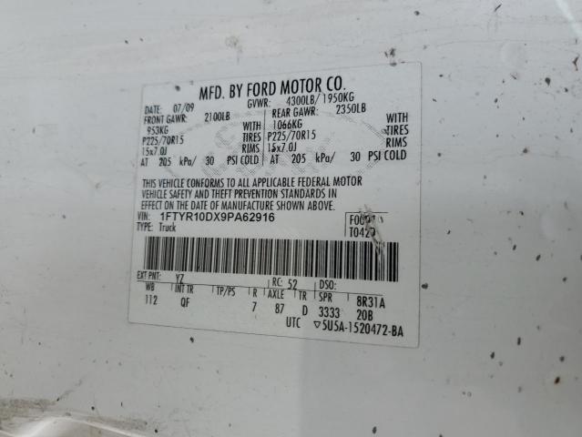 1FTYR10DX9PA62916 - 2009 FORD RANGER WHITE photo 12