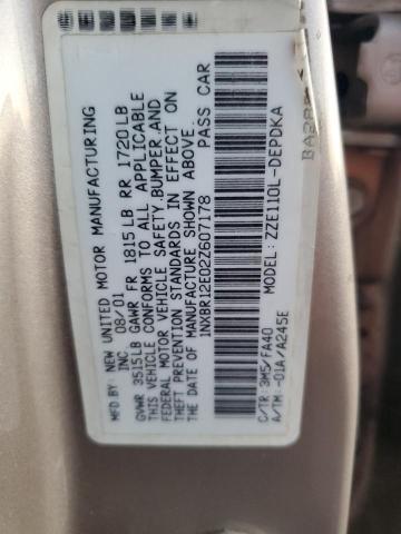 1NXBR12E02Z607178 - 2002 TOYOTA COROLLA CE 银色 照片 12