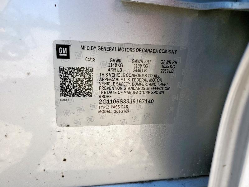 2G1105S33J9167140 - 2018 CHEVROLET IMPALA LT 银色 照片 12