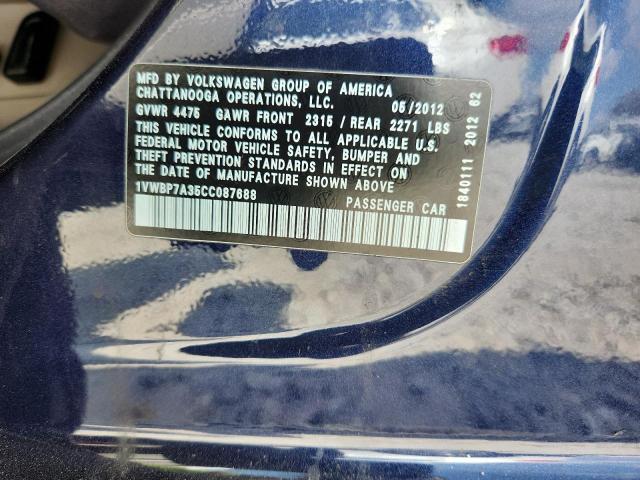 1VWBP7A35CC087688 - 2012 VOLKSWAGEN PASSAT SE 蓝色 照片 12