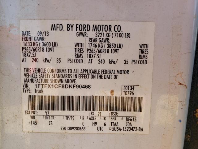 1FTFX1CF8DKF90468 - 2013 FORD F150 SUPER CAB WHITE photo 12