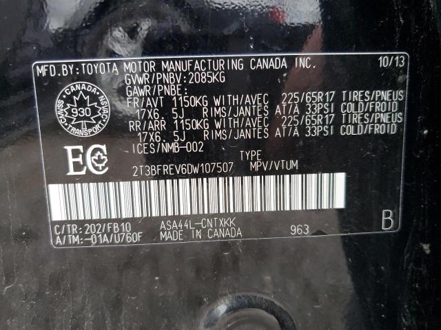 2T3BFREV6DW107507 - 2013 TOYOTA RAV4 LE BLACK photo 13