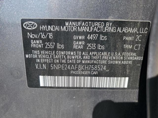 5NPE24AF8KH758524 - 2019 HYUNDAI SONATA SE رمادي صورة 12