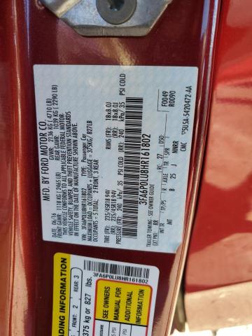 3FA6P0LU8HR161802 - 2017 FORD FUSION SE HYBRID BURGUNDY photo 12