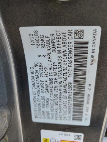 2HGFE2F55PH512659 - 2023 HONDA CIVIC SPORT Gris foto 12