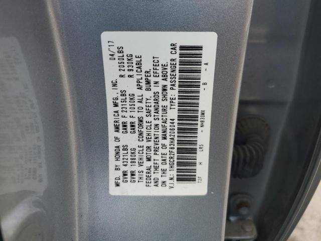 1HGCR2F83HA206044 - 2017 HONDA ACCORD EXL SILVER photo 12