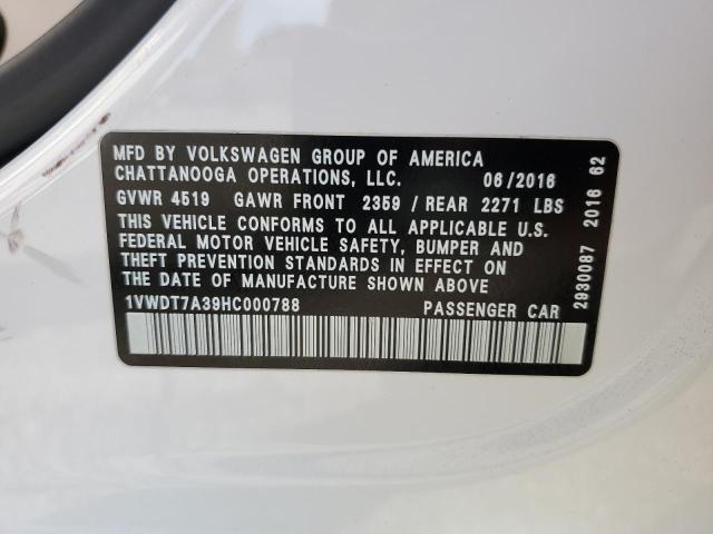 1VWDT7A39HC000788 - 2017 VOLKSWAGEN PASSAT R-LINE WHITE photo 12