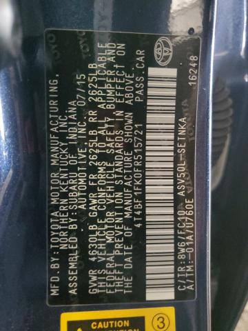 4T4BF1FK0FR515721 - 2015 TOYOTA CAMRY LE BLUE photo 12