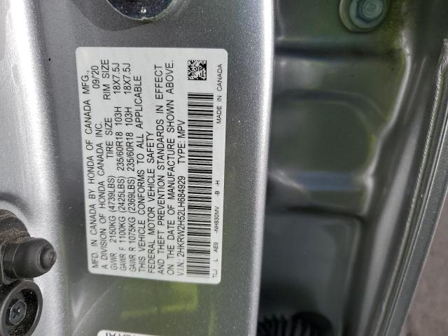 2HKRW2H52LH684929 - 2020 HONDA CR-V EX SILVER photo 12