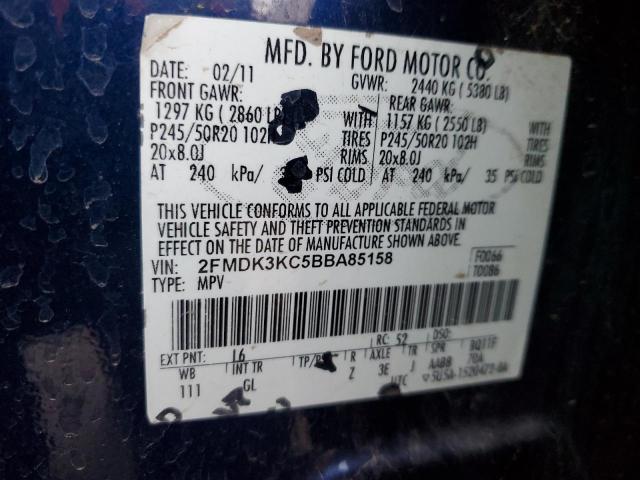 2FMDK3KC5BBA85158 - 2011 FORD EDGE LIMITED BLUE photo 13