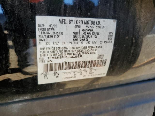 1FMSK8FH1LGC29339 - 2020 FORD EXPLORER LIMITED BLACK photo 13