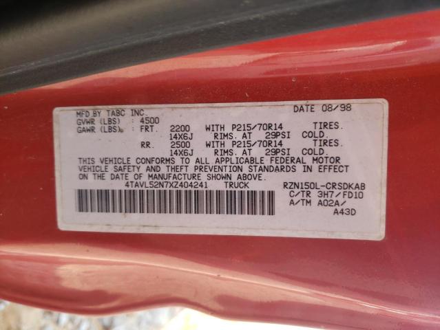 4TAVL52N7XZ404241 - 1999 TOYOTA TACOMA XTRACAB RED photo 12