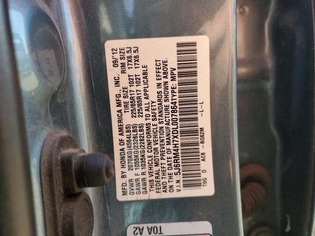 5J6RM4H7XDL007864 - 2013 HONDA CR-V EXL TURQUOISE photo 13