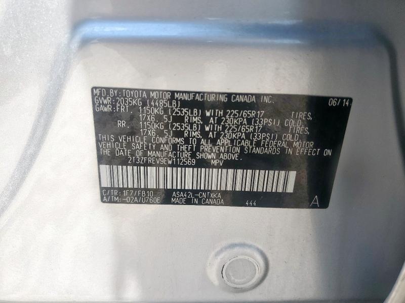 2T3ZFREV9EW112569 - 2014 TOYOTA RAV4 LE SILVER photo 14