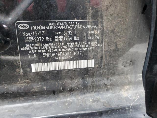 5NPDH4AE4DH451047 - 2013 HYUNDAI ELANTRA GLS BLACK photo 12