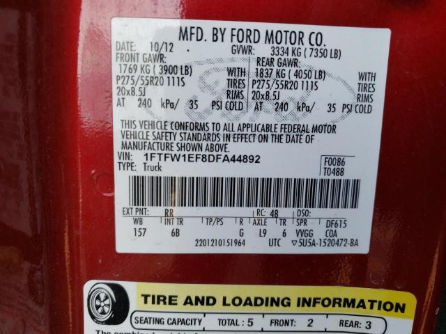 1FTFW1EF8DFA44892 - 2013 FORD F150 SUPERCREW RED photo 14