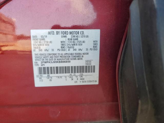 2FMPK3J95KBB96859 - 2019 FORD EDGE SEL Qırmızı foto 12